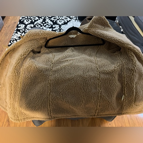 LL Bean Suede Sherpa Lined Hooded Toggle Coat VTG Boho Rancher Penny Lane Indie - Picture 13 of 15